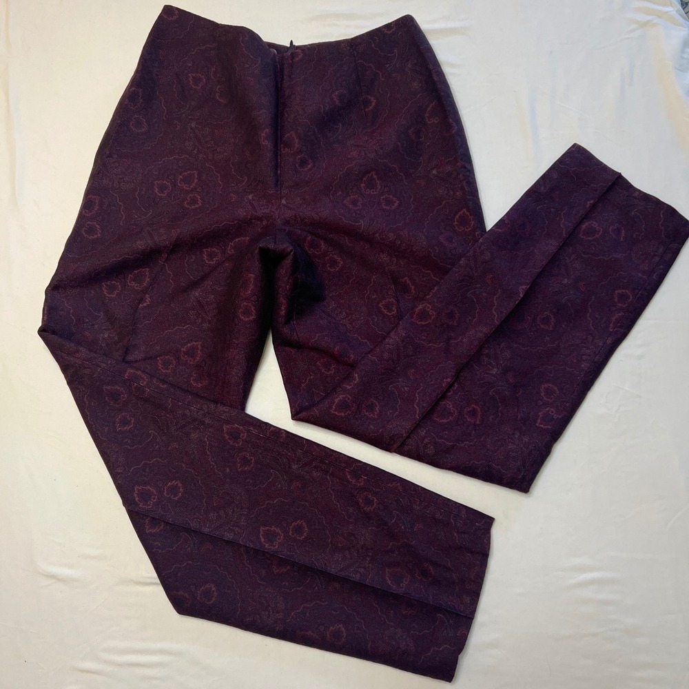 Talbots Collection Wool Silk Paisley Brocade Pants Purple Made in Italy Size 6